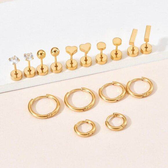 Unisex hypoallergenic surgical steel earrings set with cubic zirconia and opal, - Picture 7 of 9